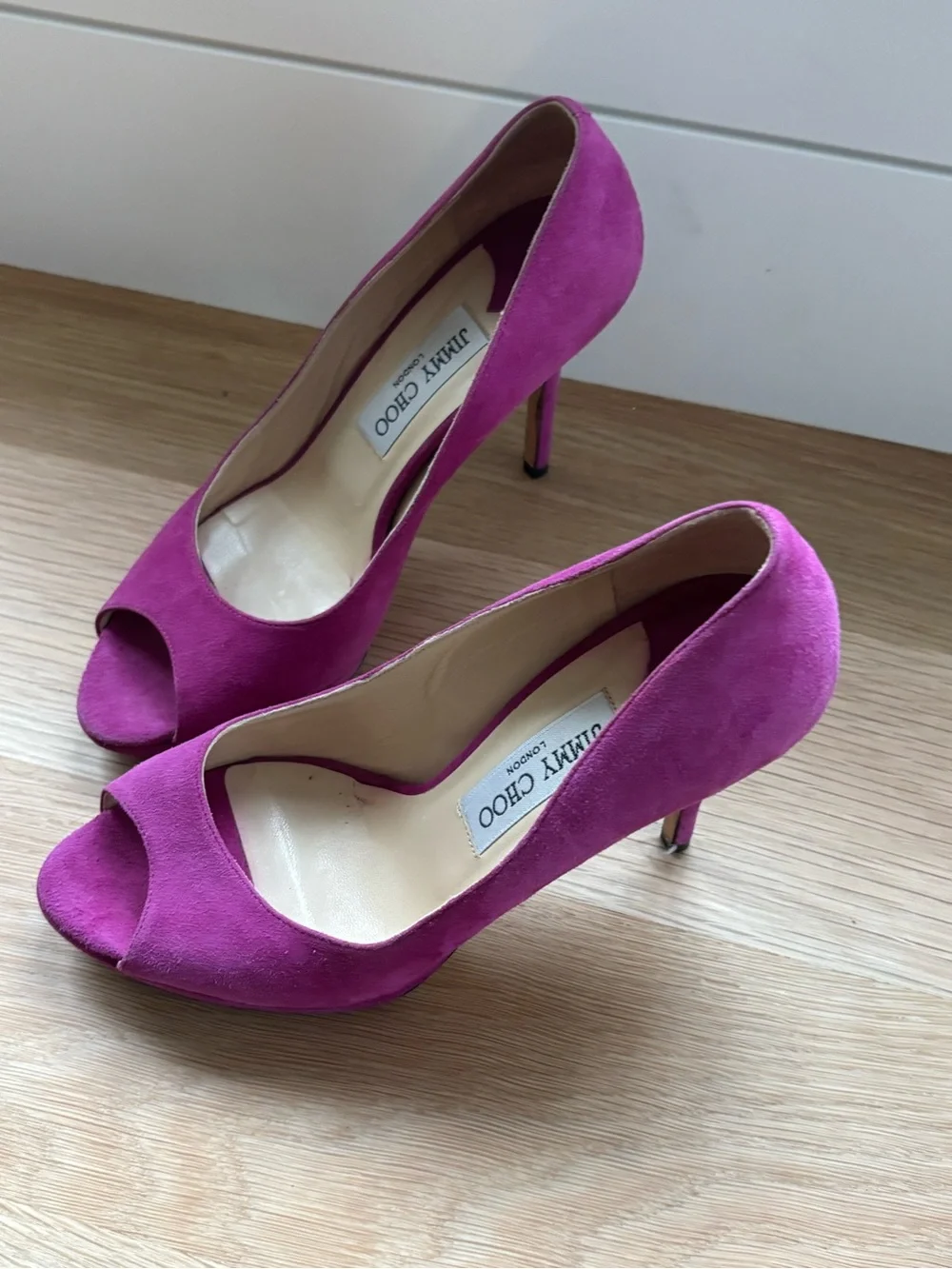 Jimmy Choo Women's Fuschia Suede Peep-Toe Pumps